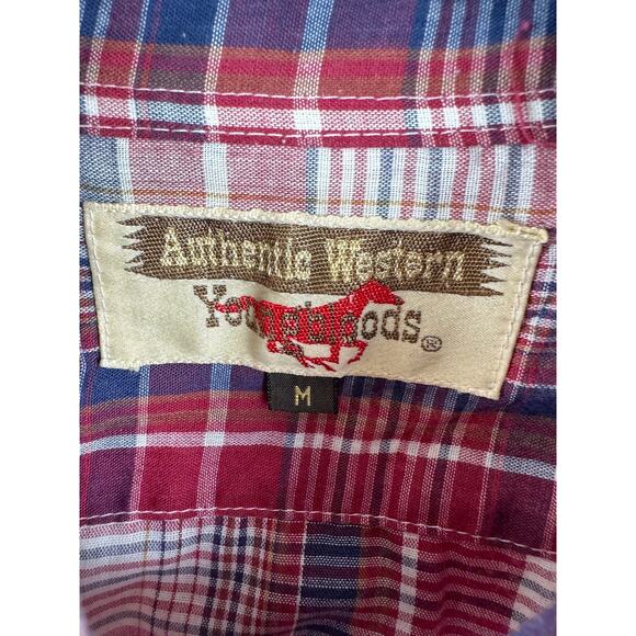 Vintage 90s Western Shirt, Youngbloods, Short Sleeve Snaps, Red White Blue Plaid - Picture 3 of 9